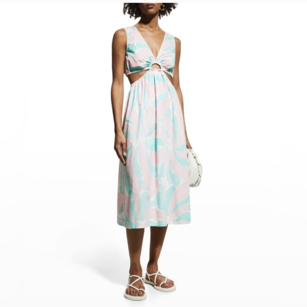 NWT Rails Rizo Cutout Candy Mint tie dye v neck cutout at side Midi Dress size S
